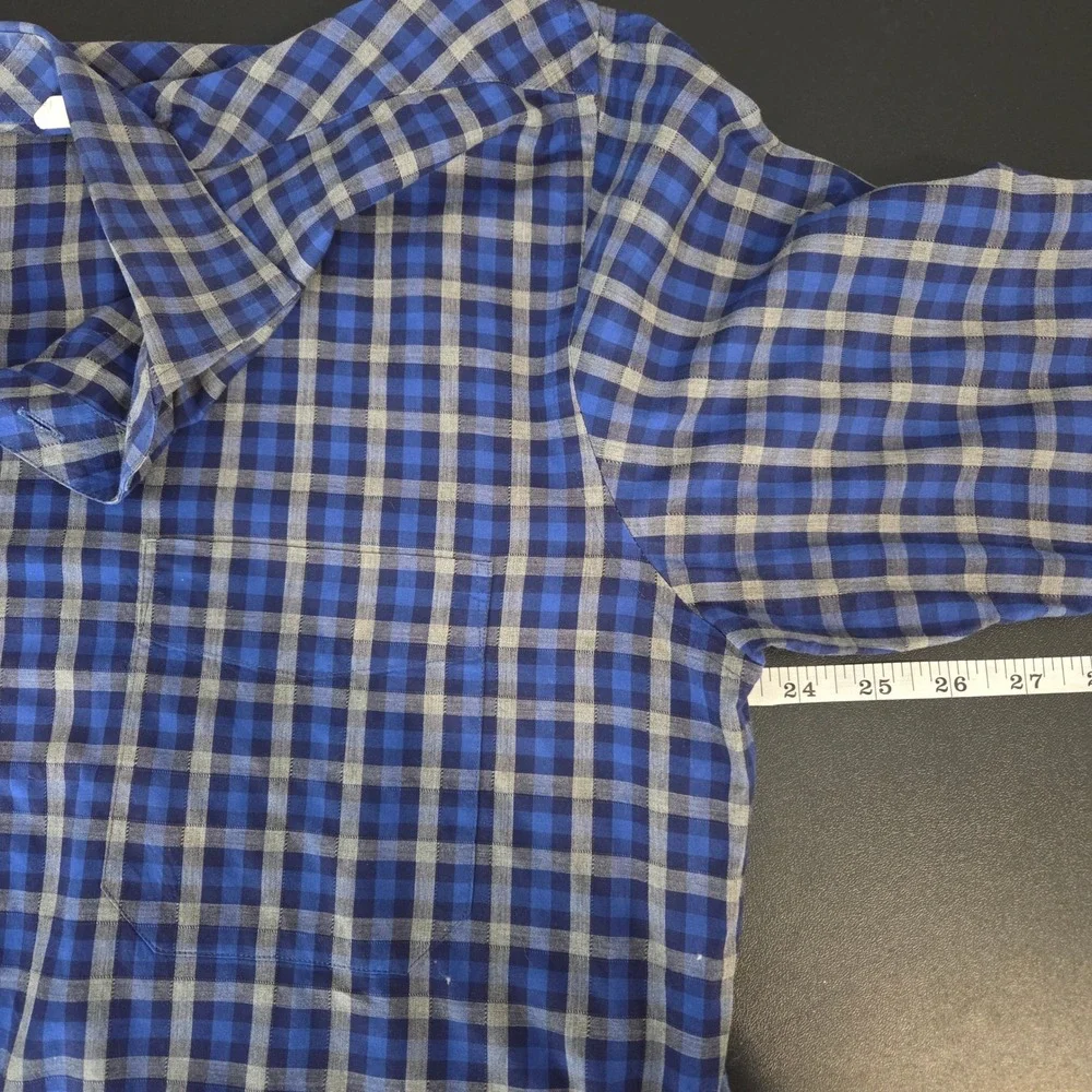 BILLY REID Mens Blue Plaid Check Casual Button Down Long Sleeve Shirt Size Large